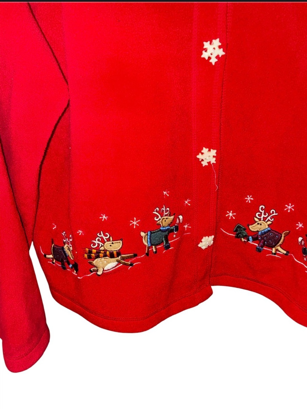 Croft & Barrow red fleece cardigan featuring embroidered reindeer - Picture 3 of 4